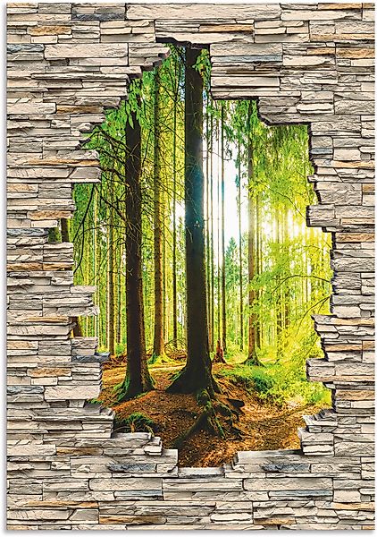 Artland Wandbild »Wald mit Bach Blick Stein Mauer«, Waldbilder, (1 St.), al günstig online kaufen