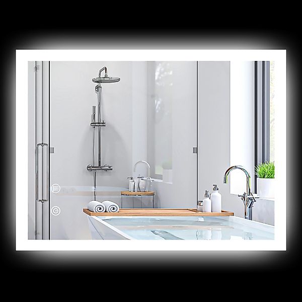 Kleankin Badezimmerspiegel Glas Metall Weiß 70L x 50B x 3H cm günstig online kaufen
