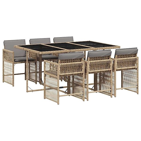 vidaXL 7-Tlg Garten-Essgruppe mit Kissen Beigemischung Poly Rattan 3211632 günstig online kaufen