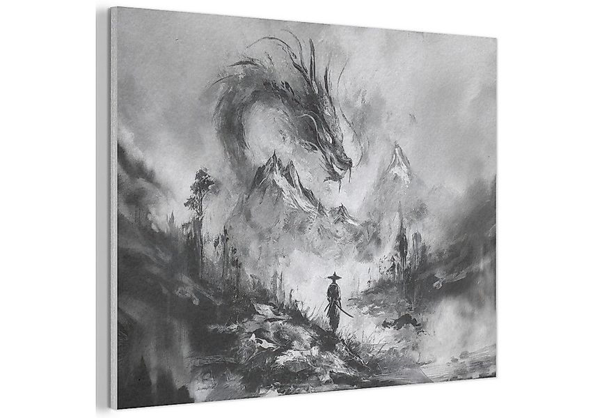 MuchoWow Gemälde Krieger - Drache - Grau, Fotodruck (1 St), Akustikpaneele günstig online kaufen