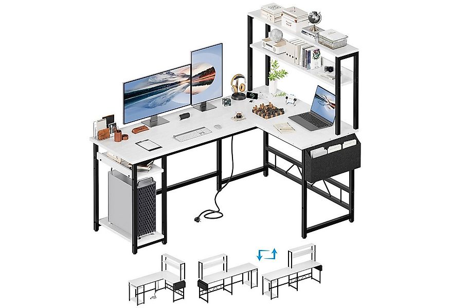 HOMALL Gamingtisch Schreibtisch mit USB L-förmiger Ecktisch 155cm (Mit groß günstig online kaufen