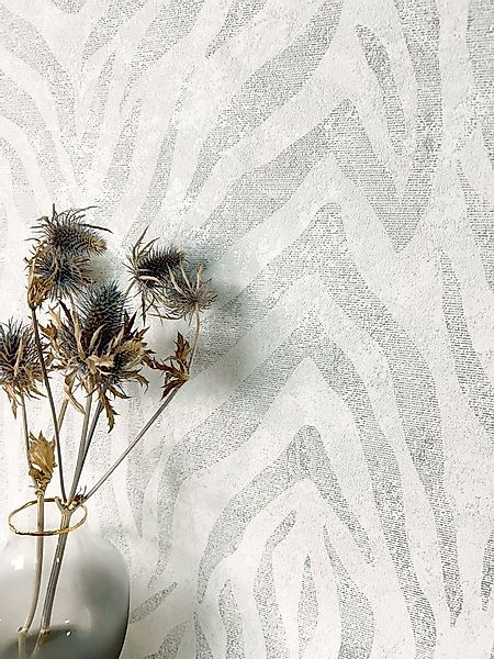 Newroom Vliestapete, Weiß Tapete Modern Streifen - Mustertapete Zebra Grau günstig online kaufen