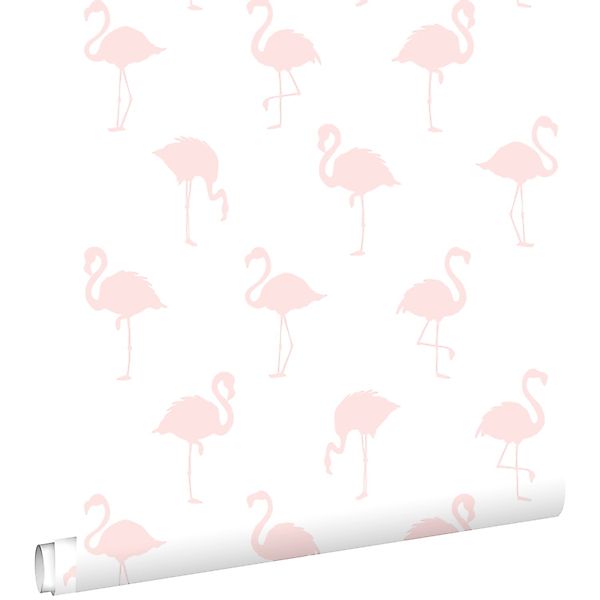 ESTAhome Tapete Flamingos Hellrosa und Weiß 53 cm x 10.05 m günstig online kaufen