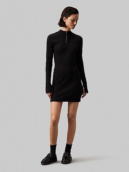 Calvin Klein Jeans Sweatkleid VARIEGTAED RIB HALF ZIP LS DRESS mit Logopatc günstig online kaufen