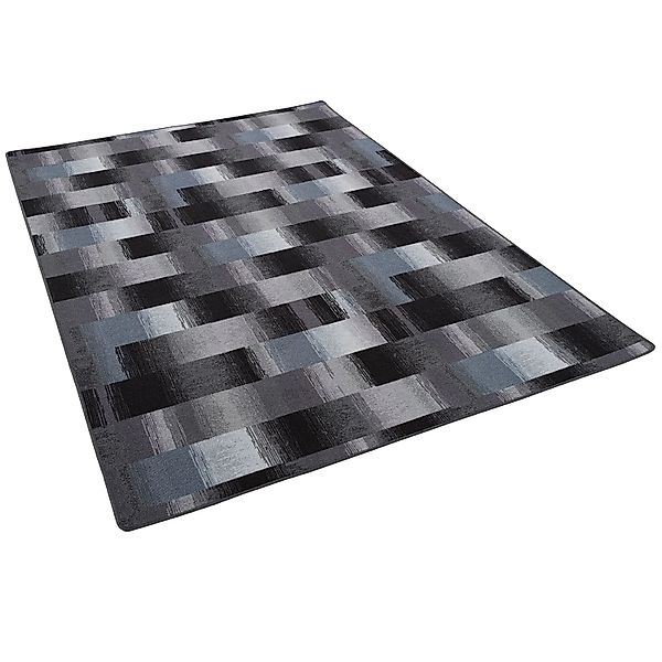 Snapstyle Designer Velour Teppich Mystic Karo Blau Grau 100x400cm günstig online kaufen