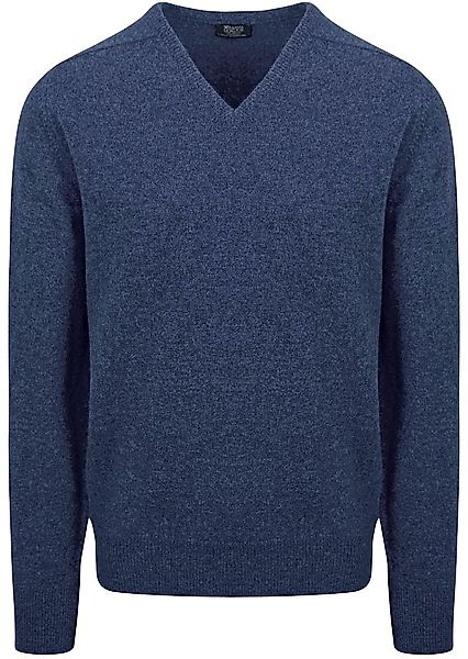 William Lockie Pullover Lamwolle V-Ausschnitt Indigo Blau - Größe XL günstig online kaufen
