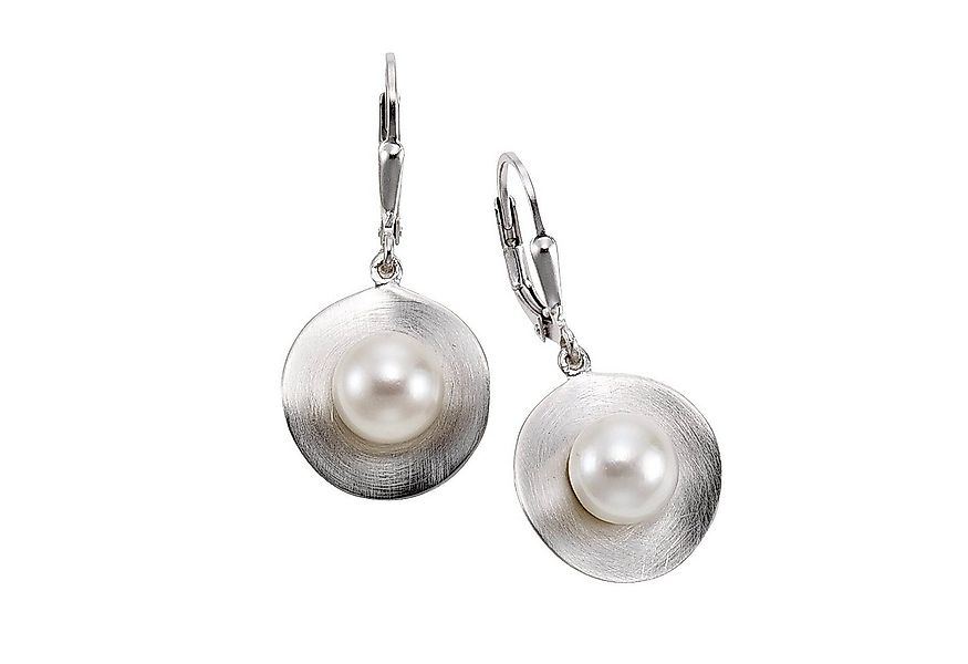 Zeeme Paar Ohrhänger Silber 925 rhodiniert mattiert mit 2x Perle weiß 7-8mm günstig online kaufen