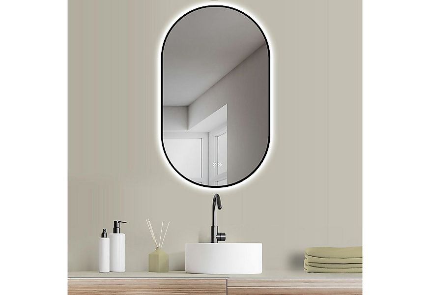 HOKO Badspiegel mit beleuchtung+Antifog, Oval Schwarz / Gold+45x75 /50x90 / günstig online kaufen