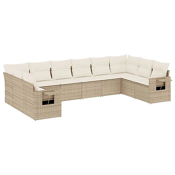 vidaXL 10-Tlg Garten-Sofagarnitur mit Kissen Beige Poly Rattan 3220667 günstig online kaufen