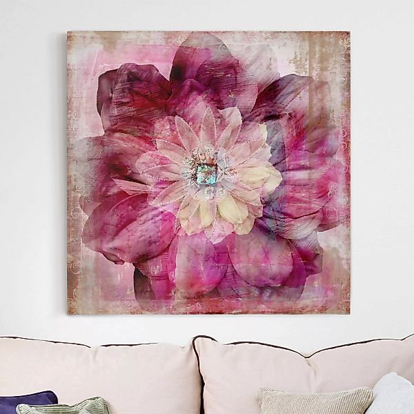 Leinwandbild Blumen - Quadrat Grunge Flower günstig online kaufen