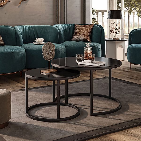 Lookway Couchtisch CIRI 2in1 GLASS mit schwarzem und weißem Gestell (2er Se günstig online kaufen