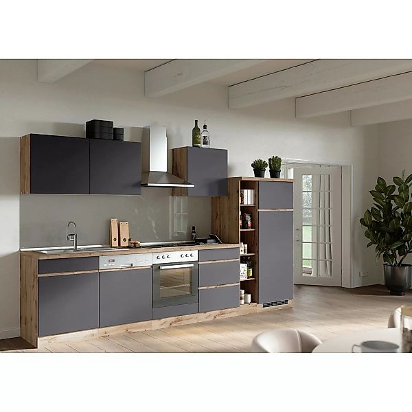 Held Möbel Küchenzeile Turin 360 cm Graphit-Wotaneiche ohne E-Geräte günstig online kaufen