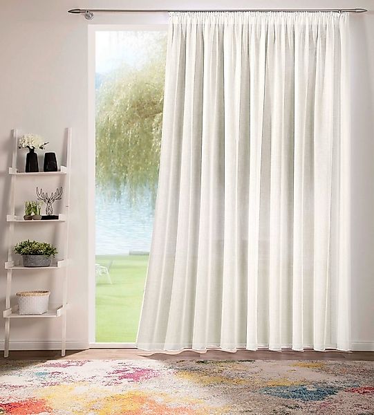 DecoHome24 Gardine Voile mit Effekt Creme (1 St), Kräuselband, halbtranspar günstig online kaufen