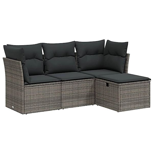 vidaXL 4-Tlg Garten-Sofagarnitur mit Kissen Grau Poly Rattan 3263116 günstig online kaufen