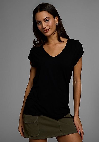 Laura Scott Rundhalsshirt mit Zierknöpfen & Schlitzen auf der Schulter günstig online kaufen