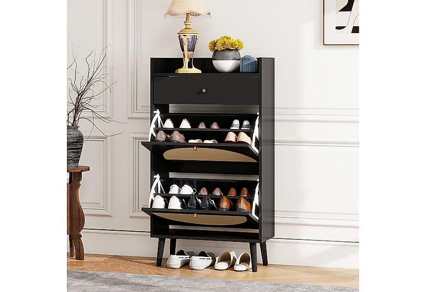 OKWISH Schuhschrank Moderner Schuhregal mit 2 Rattantüren, Schuhkarton Schu günstig online kaufen