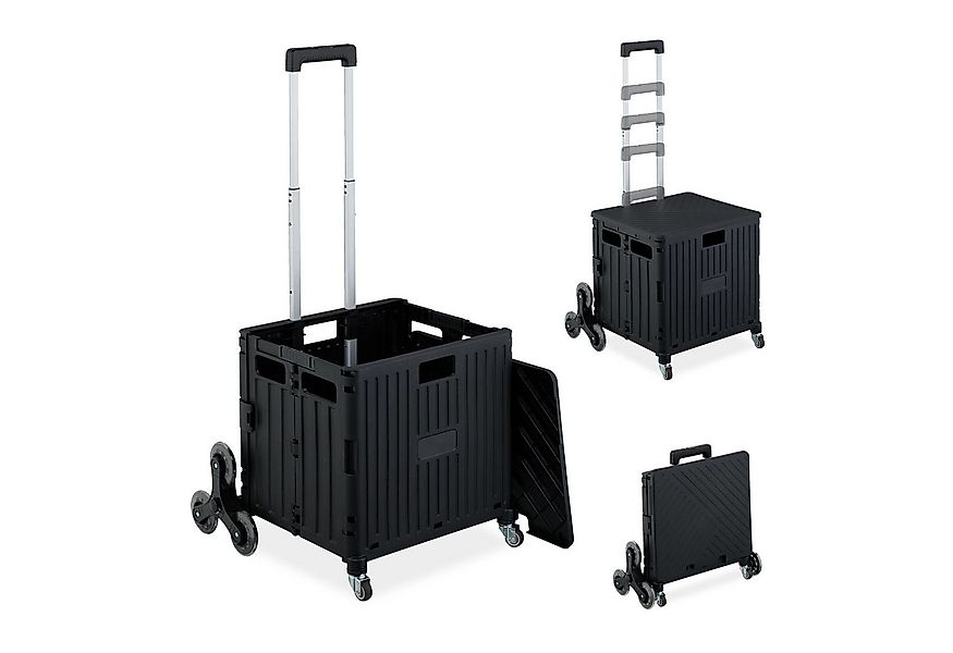 relaxdays Einkaufstrolley klappbar + Deckel 8 Rad, schwarz günstig online kaufen