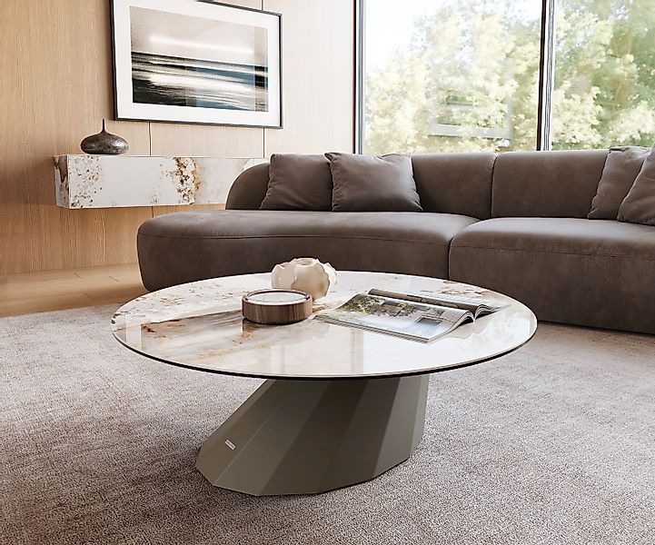 Couchtisch Edge Rund 100x100 cm Keramik Minas Melange Parabi Metall Effektf günstig online kaufen