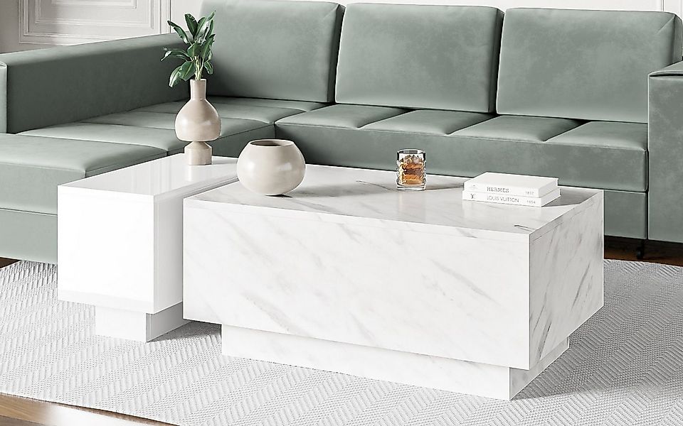 Compleo Couchtisch (2.set) Rechteckiger Couchtisch, Marmor optik JACOB Sofa günstig online kaufen