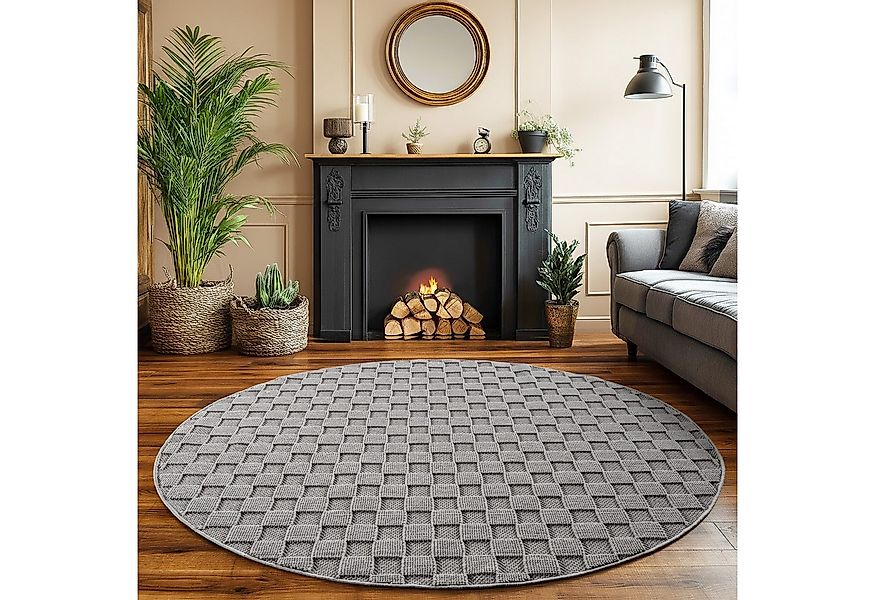 SIMPEX24 Designteppich Einfarbig Boucle Loop, Rund, Höhe: 7 mm, Teppich Woh günstig online kaufen