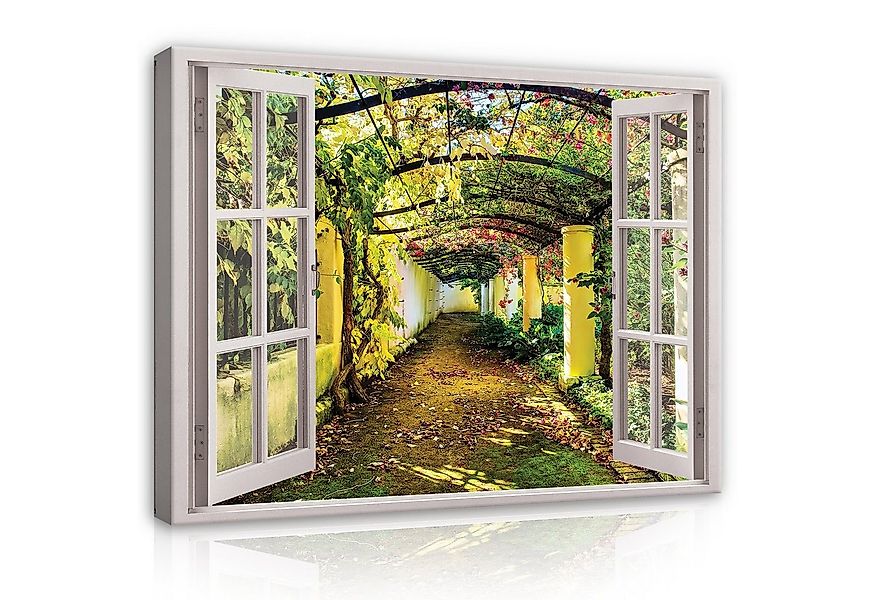 Wallarena Leinwandbild Fensterblick Natur Wald Grün Garten Wand Deko Wandbi günstig online kaufen