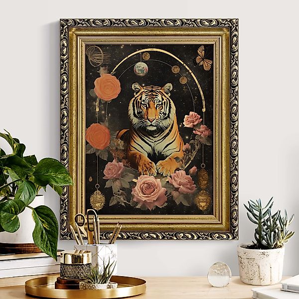 Gerahmtes Leinwandbild Tiger Universum Collage günstig online kaufen