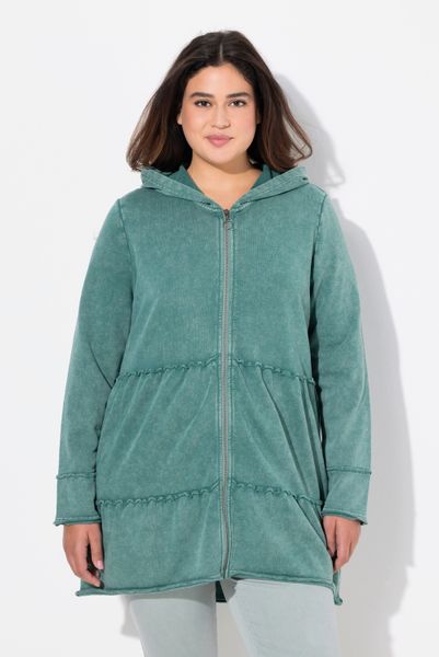 Ulla Popken Sweatjacke Long-Hoodiejacke Vintage-Look A-Linie günstig online kaufen