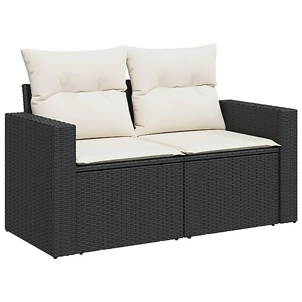 vidaXL Gartensofa mit Kissen 2-Sitzer Schwarz Poly Rattan 366016 günstig online kaufen