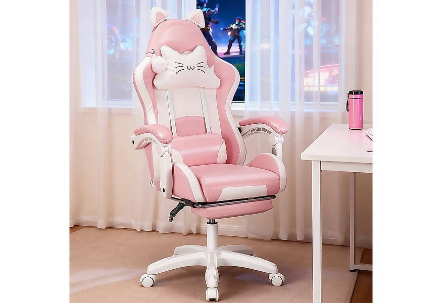 oyajia Gaming-Stuhl Bürostuhl Ergonomisch mit Kopfstütze und Katzenohren, P günstig online kaufen
