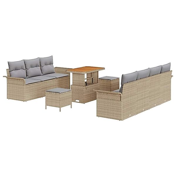vidaXL Garten-Sofa-Set Höhenverstellbar 10-Tlg Beige Poly Rattan 3362102 günstig online kaufen