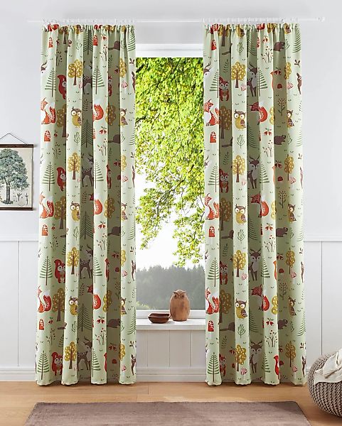 my home Verdunkelungsvorhang "Waldtiere" Kräuselband 1 Stk. tlg. blickdicht günstig online kaufen