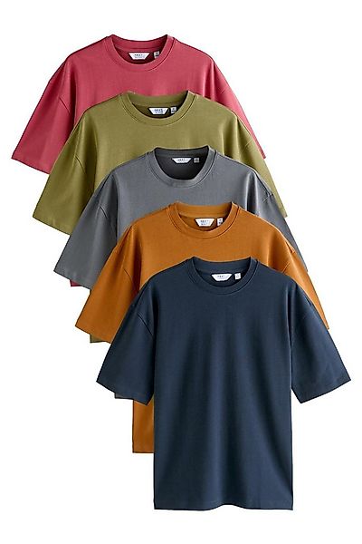 Next T-Shirt Relaxed Fit Shirts 100 % schwere Baumwolle, 5 Stk. (5-tlg) günstig online kaufen