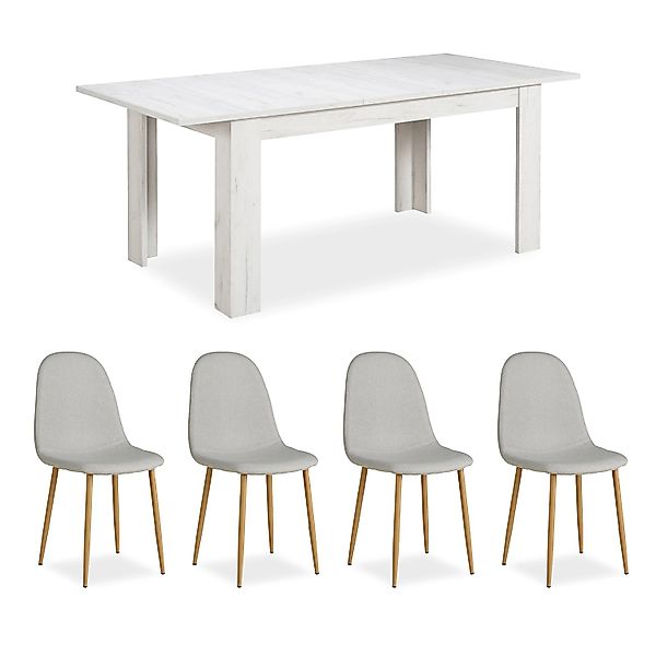 Homestyle4u Essgruppe mit 4 Polsterstühlen in Grau und Weiß 2380 günstig online kaufen