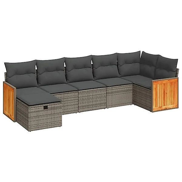 vidaXL 7-Tlg Garten-Sofagarnitur mit Kissen Grau Poly Rattan 3326043 günstig online kaufen