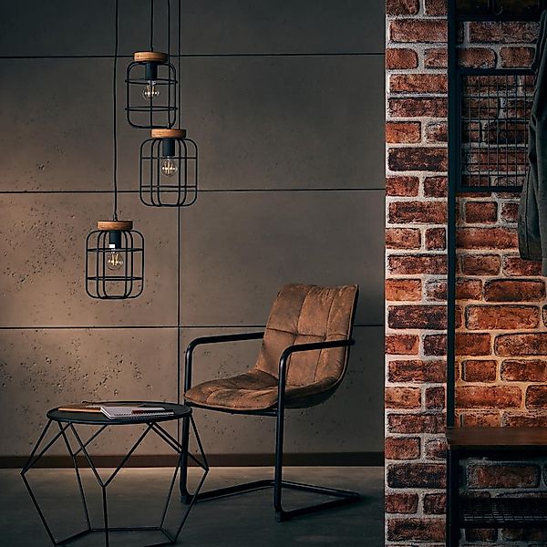 Pendelleuchte Gwen in Schwarz und Natur E27 3-flammig rund günstig online kaufen