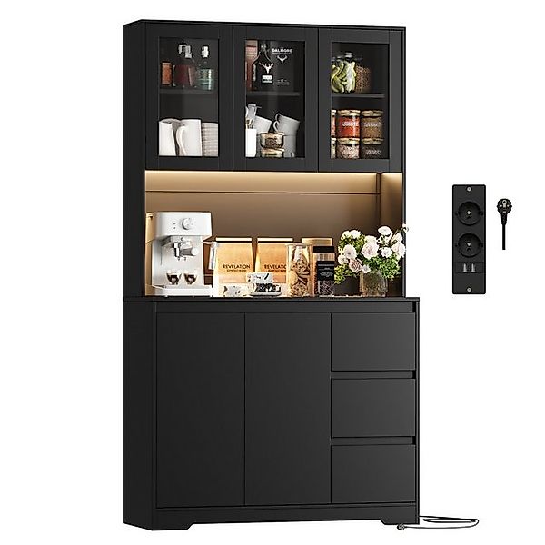 Homfa Küchenbuffet mit LED Küchenschrank Buffetschrank Sideboard schwarz mi günstig online kaufen