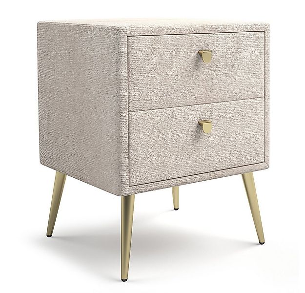 Lomadox Nachttisch BERNALDA-166, mit Stoffbezug, Beige, 2 Schubladen, goldf günstig online kaufen