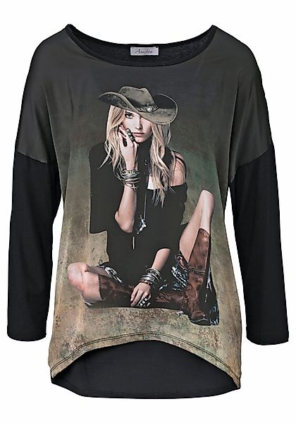 Aniston CASUAL Langarmshirt mit femininem Frontdruck günstig online kaufen
