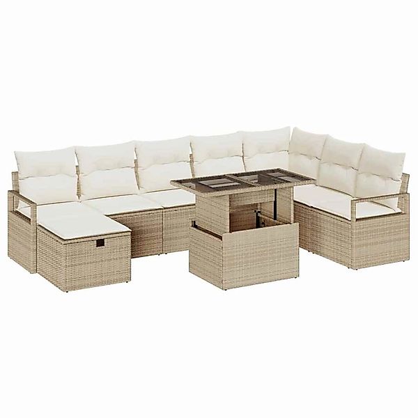 vidaXL Garten-Sofa-Set mit Kissen mit Speicher 9-Tlg Beige Poly Rattan 3361 günstig online kaufen