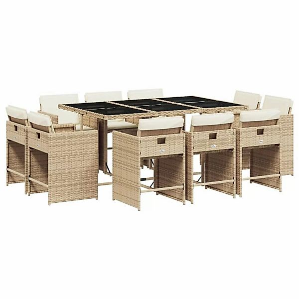 vidaXL 11-tlg Garten-Essgruppe mit Kissen Beige Poly Rattan Modell 2 günstig online kaufen