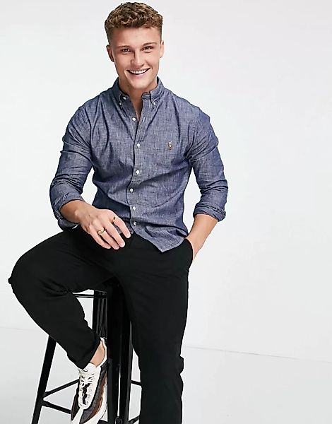 Polo Ralph Lauren – Schmales Jeanshemd in verwaschenem Dunkelblau mit Marke günstig online kaufen