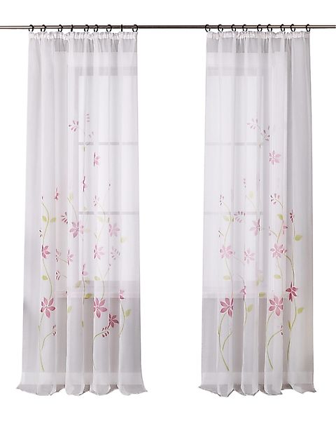 Yujiao Mao Gardine (1 St), Kräuselband, transparent, mit Blumen Muster, Lan günstig online kaufen