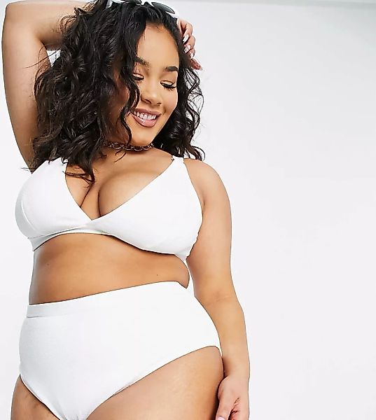 Peek & Beau Curve – Exclusive – Strukturierte Bikinihose mit hohem Bund in günstig online kaufen