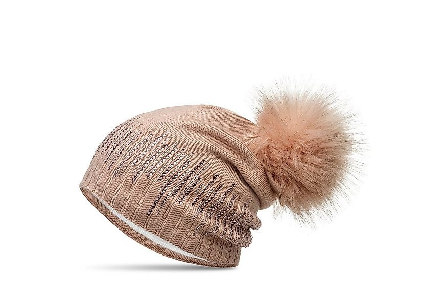 Beanie MU206 Gefütterte Damen Feinstrick Long Beanie Mütze mit Glitzer Stra günstig online kaufen