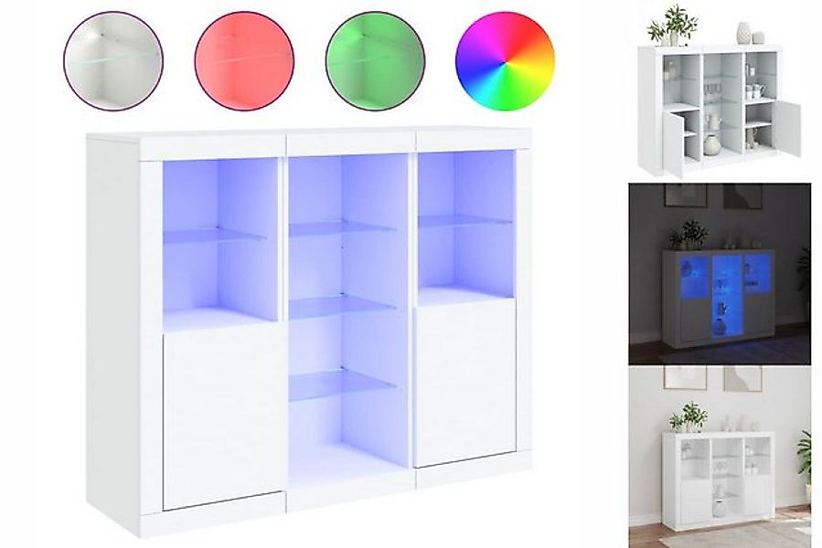 vidaXL Buffet Buffet Sideboards mit LED-Leuchten 3 Stk Weiß Spanplatte Glas günstig online kaufen
