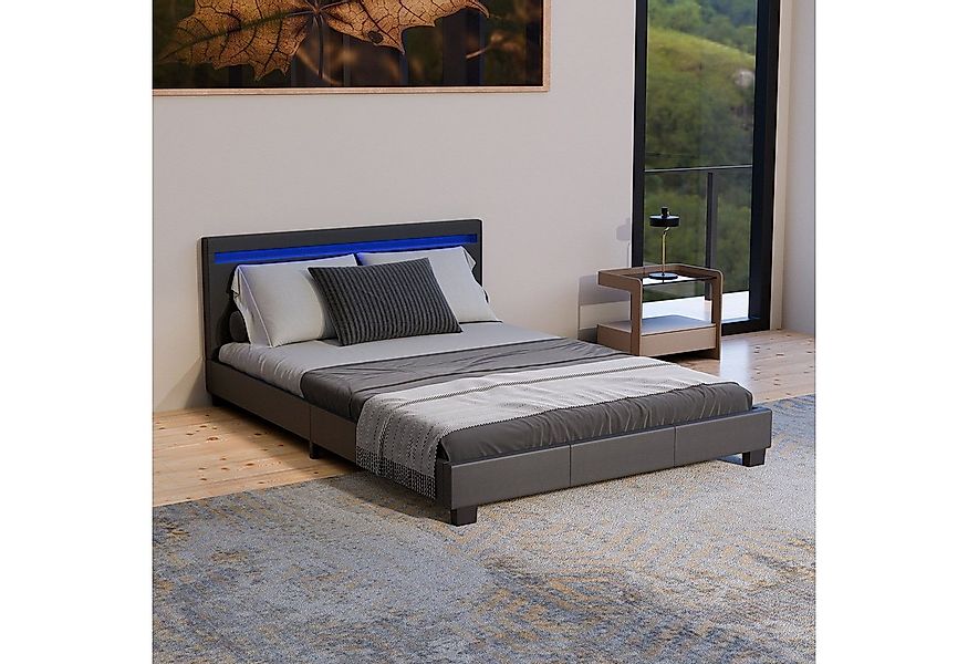 Juskys Polsterbett Paris, 140x200 cm, bunte LED-Beleuchtung, Kunstleder, we günstig online kaufen