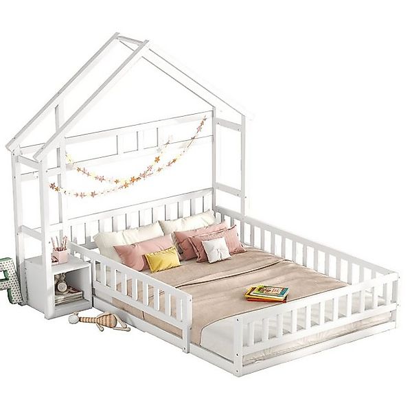 Gotagee Kinderbett Hausbett Bett Flachbett mit Geländer Nachttischen 140x20 günstig online kaufen