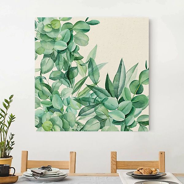 Leinwandbild auf Naturcanvas Dickicht Eukalyptusblätter Aquarell günstig online kaufen