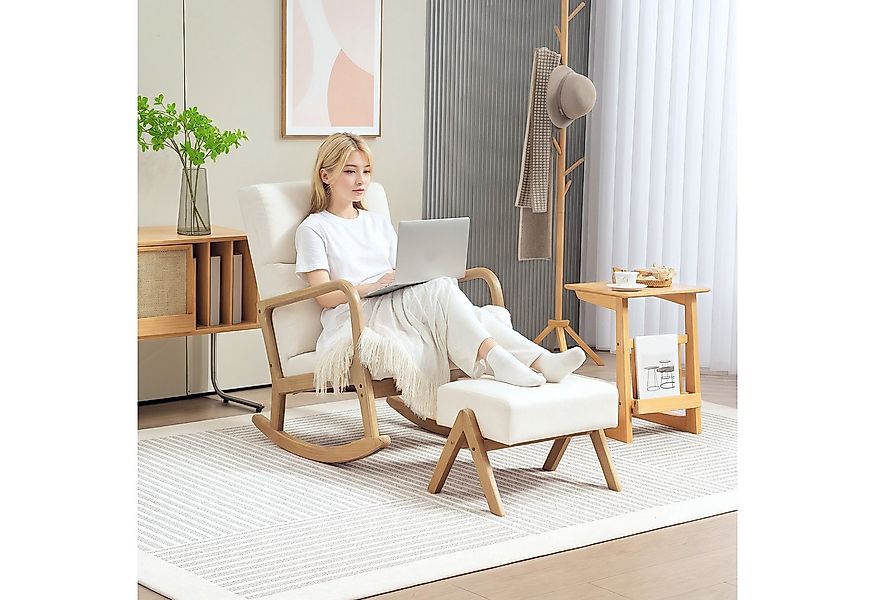 HOMCOM Schaukelsessel Schaukelstuhl mit Hocker, Leinenoptik, Holzbeine (Rel günstig online kaufen