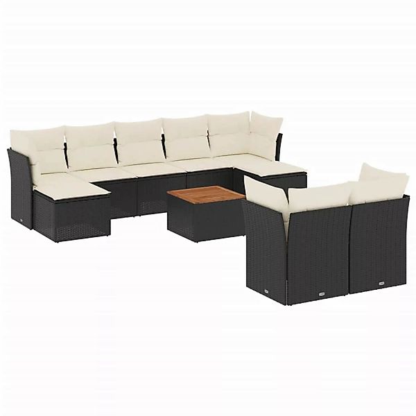 vidaXL 10-Tlg Garten-Sofagarnitur mit Kissen Schwarz Poly Rattan 3256203 günstig online kaufen